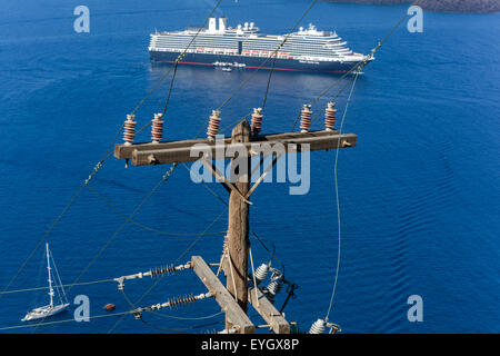 Stromleitungen, Thira Santorini, Cyclades, griechische Insel, Griechenland, EU, Europa Stockfoto