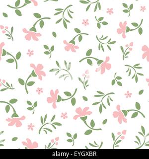 Nahtlose Muster mit rosa Blumen und grünen Blättern. Vektor-Illustration. Stock Vektor