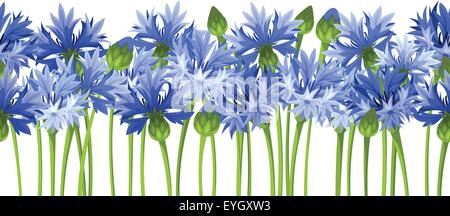 Horizontale nahtlose Hintergrund mit blauen Kornblumen. Vektor-Illustration. Stock Vektor