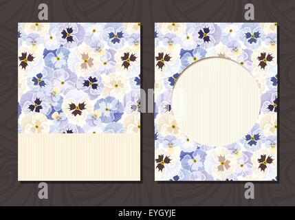 Flyer mit blauen und weißen Stiefmütterchen Blüten. Vektor Eps-10. Stock Vektor