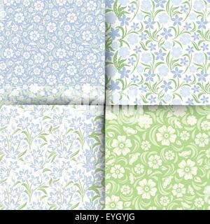 Satz von blauen und grünen nahtlose floralen Mustern. Vektor-Illustration. Stock Vektor