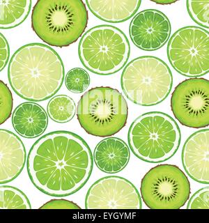 Nahtlose Hintergrund mit Kiwi und Limetten Scheiben. Vektor-Illustration. Stock Vektor