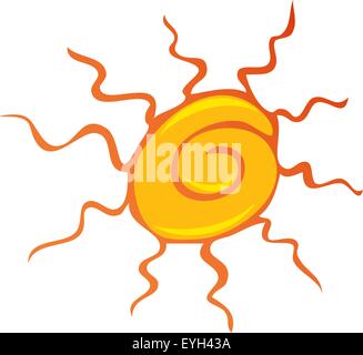 Gelbe Sonne mit roten Strahlen. Vektor-Illustration. Stock Vektor