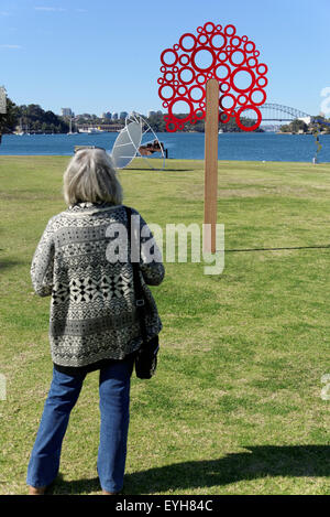 Sydney, Australien. 30. Juli 2015. Besucher sehen die Hafen-Skulpturen-Ausstellung am Clarkes Point Reserve und Deckshaus in Woolwich in Sydney eröffnet. Bildnachweis: MediaServicesAP/Alamy Live-Nachrichten Stockfoto