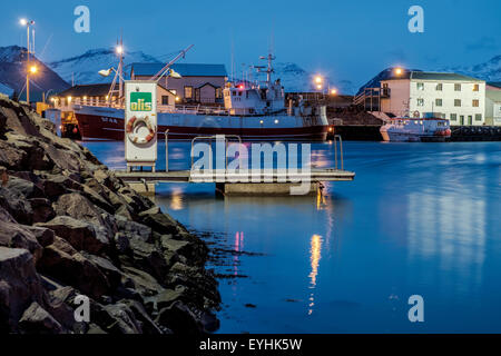 Hofn Hafen bei Nacht, Island Stockfoto
