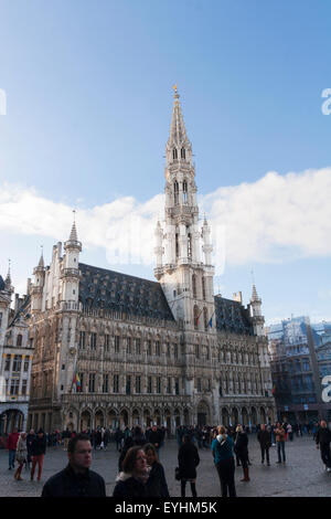 Rathaus auf die berühmte Grande Place in the City-Zentrum von Brüssel, Belgien Stockfoto