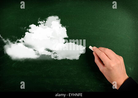 Hand-Zeichnung mit Kreide eine große Wolke Form auf einer Tafel Stockfoto