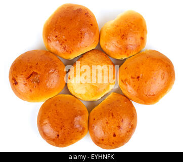 die frisch gebackenen Brötchen auf weißem Hintergrund Stockfoto