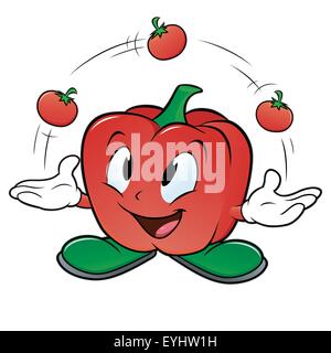 Tomaten-Vektor-Cartoon-Illustration jonglieren Stock Vektor