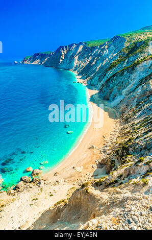 Am berühmten Platia Ammos Strand auf der Insel Kefalonia, Griechenland. Stockfoto