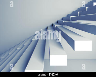 Abstrakt Architektur Hintergrund, Treppen-Montage an der Wand, innen 3D-Illustration mit tonalen Blaufilter Stockfoto