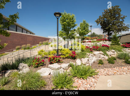 Xeriscape Landschaftsgestaltung um der University of Utah, mit Trockenheit resistente Pflanzen und einheimischen Arten. Stockfoto