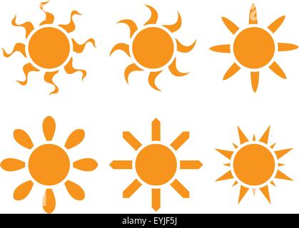 Vektor-Set. Die Sonne in verschiedenen Formen auf weißem Hintergrund Stock Vektor