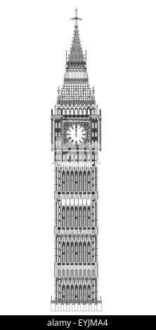Das Londoner Wahrzeichen Big Ben Clocktower am Miidnight durch den Vollmond. Stockfoto