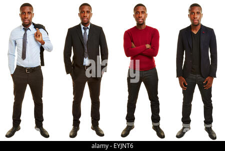Versionen von afrikanischen Mann mit verschiedenen Outfits im Casual- und Business-Bekleidung Stockfoto