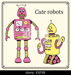 Skizzieren Sie Roboter im Vintage-Stil, Vektor Stock Vektor