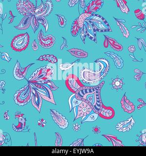 Nahtlose Vektormuster mit indischen paisley Ornamente und Blumen in Doodle Skizze Ethno-Stil für design Stock Vektor