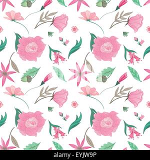 Nahtloser Vektor-Illustration mit rosa-Tender doodle florale Elemente für Textil-und Tapete Stock Vektor