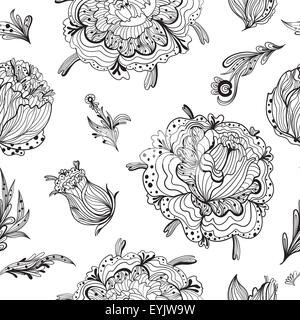 Romantische nahtloser Vektor Hintergrund mit Skizze Chrysanthemen in Gekritzelart Stock Vektor
