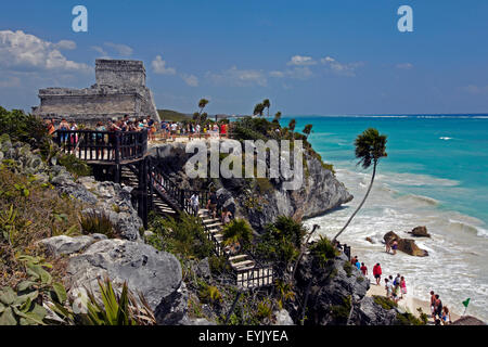 Amerika, Mexiko, Quintana Roo Zustand, Tulum, einzigartige archäologische Mayanalong am Meer Stockfoto