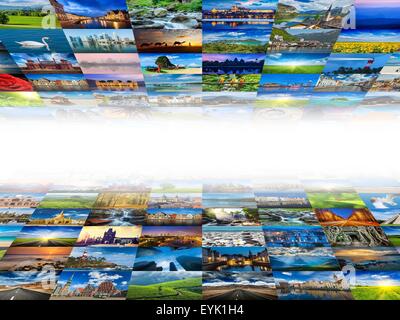 Multimedia-Hintergrund bestehend aus vielen Reisebilder aus aller Welt Stockfoto