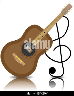 Akustische Gitarre mit einem Violinschlüssel. Musikinstrument, klassischen Sound, String und spielen, Vektor-Grafik-illustration Stockfoto