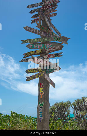 Entfernungen von KEY WEST MULTI CITY DESTINATION WEGWEISER Fort Zachary Taylor State Park BEACH KEY WEST FLORIDA USA Stockfoto