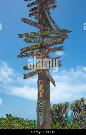 Entfernungen von KEY WEST MULTI CITY DESTINATION WEGWEISER Fort Zachary Taylor State Park BEACH KEY WEST FLORIDA USA Stockfoto