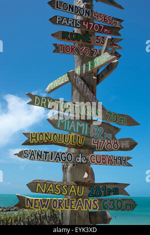 Entfernungen von KEY WEST MULTI CITY DESTINATION WEGWEISER Fort Zachary Taylor State Park BEACH KEY WEST FLORIDA USA Stockfoto