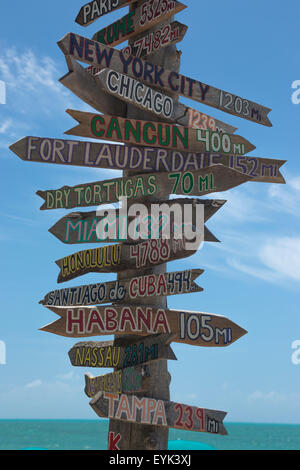 Entfernungen von KEY WEST MULTI CITY DESTINATION WEGWEISER Fort Zachary Taylor State Park BEACH KEY WEST FLORIDA USA Stockfoto