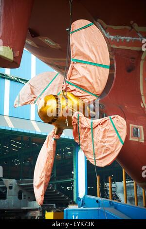 Detail des Schiffes in der Werft, GoSeong-Gun, Südkorea Stockfoto