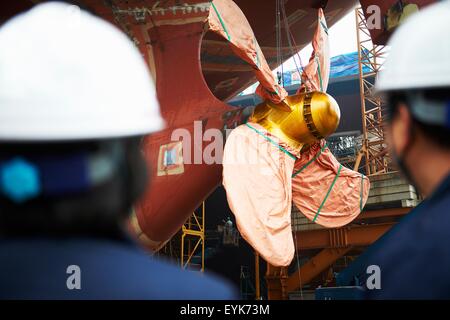 Detail des Schiffes in der Werft, GoSeong-Gun, Südkorea Stockfoto