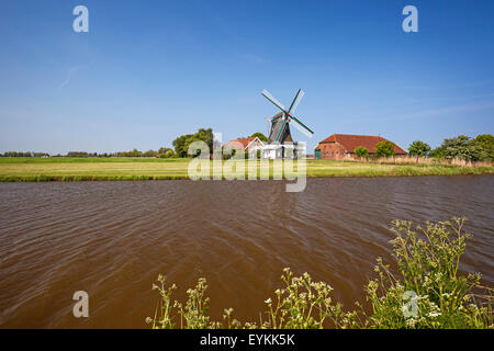 Seriemer Mühle mit Neuharlingersiel, Niedersachsen, Ostfriesland, Harlingerland näht, Stockfoto