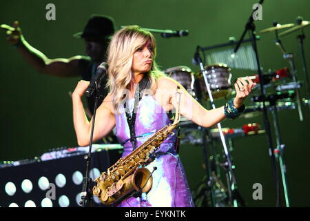 Gdynia, Polen am 31. Juli 2015 niederländischen glatten Jazz und Funk Altsaxophonist Candy Dulfer live auf der Bühne in Gdynia, während der 10. Auflage des Ladies' Jazz Festival Credit führt: Michal Fludra/Alamy Live News Stockfoto