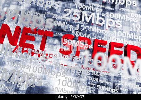Internet Breitband-Geschwindigkeit konzeptionelle 3D Darstellung. Internet-Infrastruktur und Technologie. Netto-Geschwindigkeit. Stockfoto