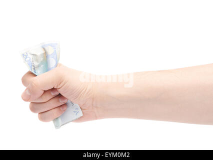Hand drückte 20-Euro-Schein Stockfoto