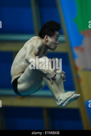 Kazan, Russland. 31. Juli 2015. Er Chao China konkurriert, während die Männer 3 Meter-Sprungbrett Tauchen Finale im Schwimmen-WM 2015 in Kasan, 31. Juli 2015. Er Chao behauptete den Titel mit einem Score von 555,05 Punkten. Bildnachweis: Jia Yuchen/Xinhua/Alamy Live-Nachrichten Stockfoto