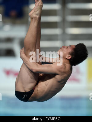 Kazan, Russland. 31. Juli 2015. Er Chao China konkurriert, während die Männer 3 Meter-Sprungbrett Tauchen Finale im Schwimmen-WM 2015 in Kasan, 31. Juli 2015. Er Chao behauptete den Titel mit einem Score von 555,05 Punkten. Bildnachweis: Jia Yuchen/Xinhua/Alamy Live-Nachrichten Stockfoto