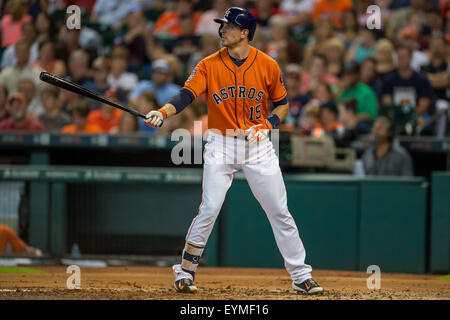 Houston, TX, USA. 31. Juli 2015. Houston Astros Catcher Jason Castro (15) Fledermäuse während der 2. Inning der Major League Baseball-Spiel zwischen der Houston Astros und die Arizona Diamondbacks im Minute Maid Park in Houston, Texas. Trask Smith/CSM/Alamy Live-Nachrichten Stockfoto