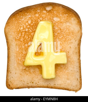 Isolierte Toast mit Butter-Nummer 4 Stockfoto