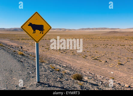 Eine Kuh-Verkehrszeichen in den Anden des nördlichen Argentinien gesehen Stockfoto