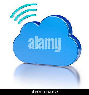 Drahtlose Remotedatenbank Cloud-computing-Technologie Speicherkonzept - blau glänzende Wolke mit Wireless-Symbol mit Reflexion auf Stockfoto