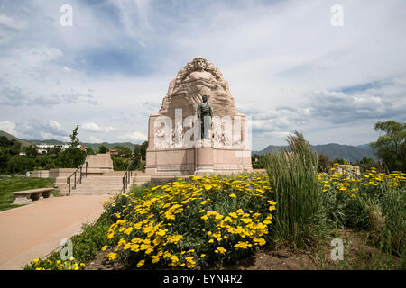 Denkmal für die Mormone-Bataillon des Pioneer State Park in Salt Lake City, Hauptstadt von Utah, USA Stockfoto