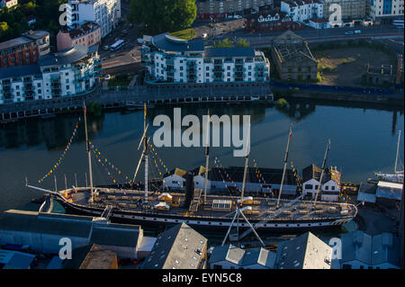 Eine Luftaufnahme von Isambard Kingdom Brunel entworfen Schiff SS Great Britain in Bristol Hafen. Stockfoto