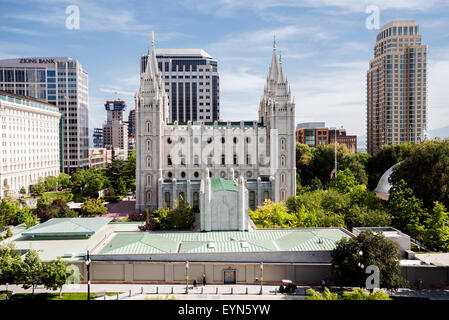 Blick von oben auf die Hauptstadt Salt Lake Tempel, Salt Lake City, Utah, USA Stockfoto