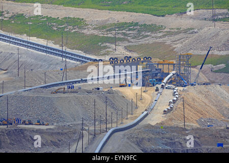 Förderbandsysteme für bewegte Gesteinsmaterial, Highland Valley Kupfermine, Logan Lake, British Columbia Stockfoto