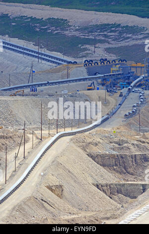 Förderbandsysteme für bewegte Gesteinsmaterial, Highland Valley Kupfermine, Logan Lake, British Columbia Stockfoto