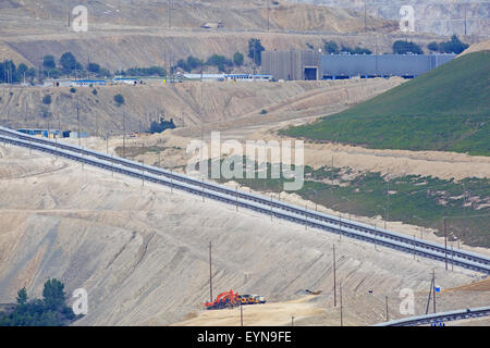 Förderbandsysteme für bewegte Gesteinsmaterial, Highland Valley Kupfermine, Logan Lake, British Columbia Stockfoto