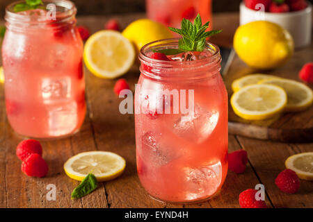 Erfrischende kalte Himbeer Limonade mit einem Minze garnieren Stockfoto