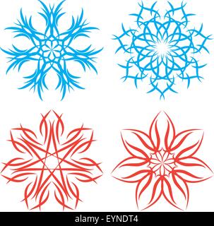 Vector set symmetrische Muster. Schneeflocken oder Blumen Stock Vektor